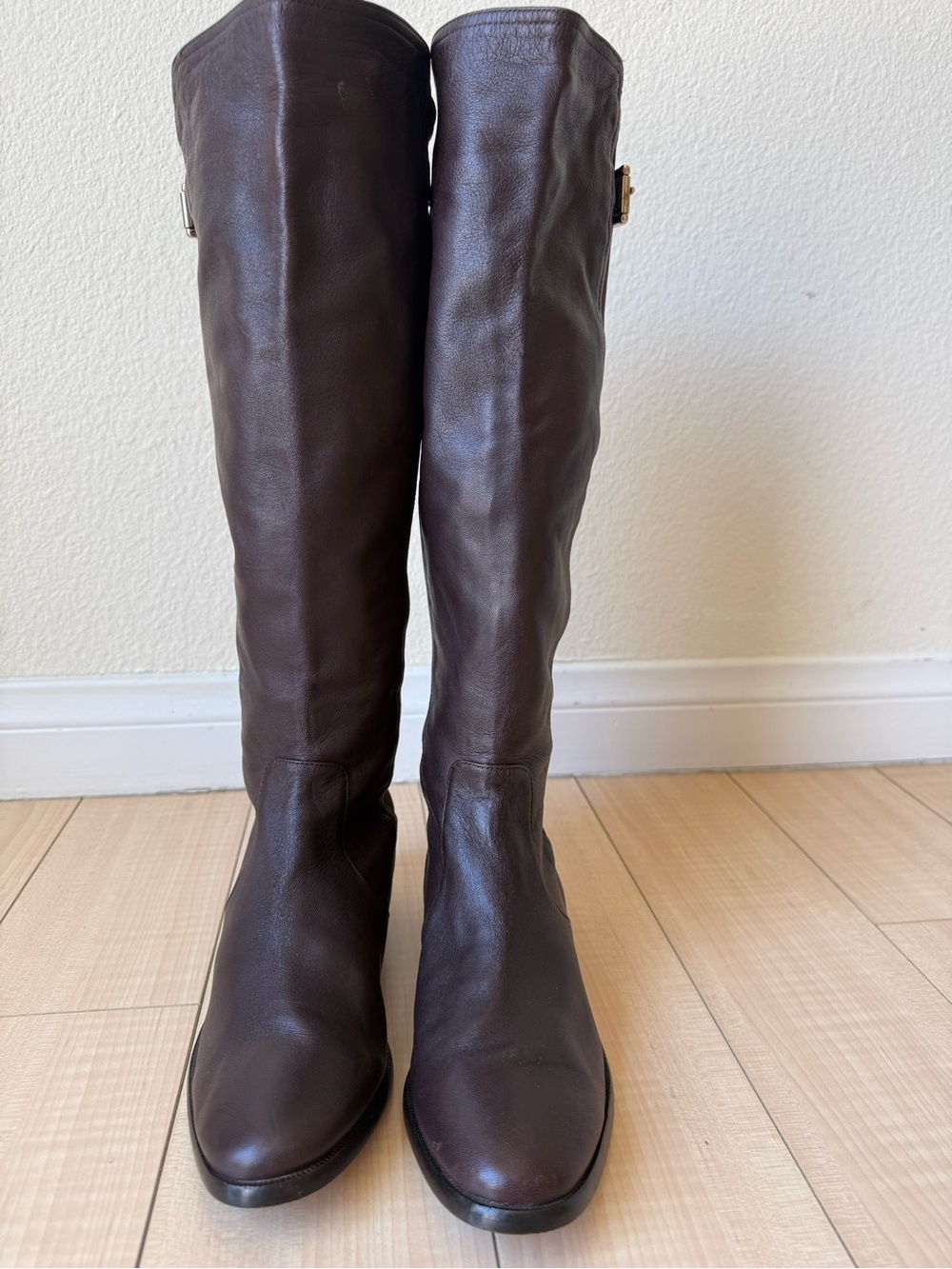 Coach Women's Brown Leather Boots with Side Buckle